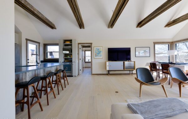 view of living space at 247 polpis road, rear house. Nantucket, MA. Flooring by Nantucket Wood Floors and R Bradley Builders