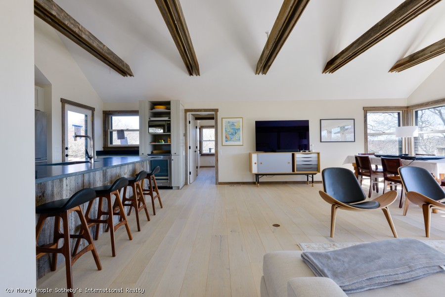 view of living space at 247 polpis road, rear house. Nantucket, MA. Flooring by Nantucket Wood Floors and R Bradley Builders