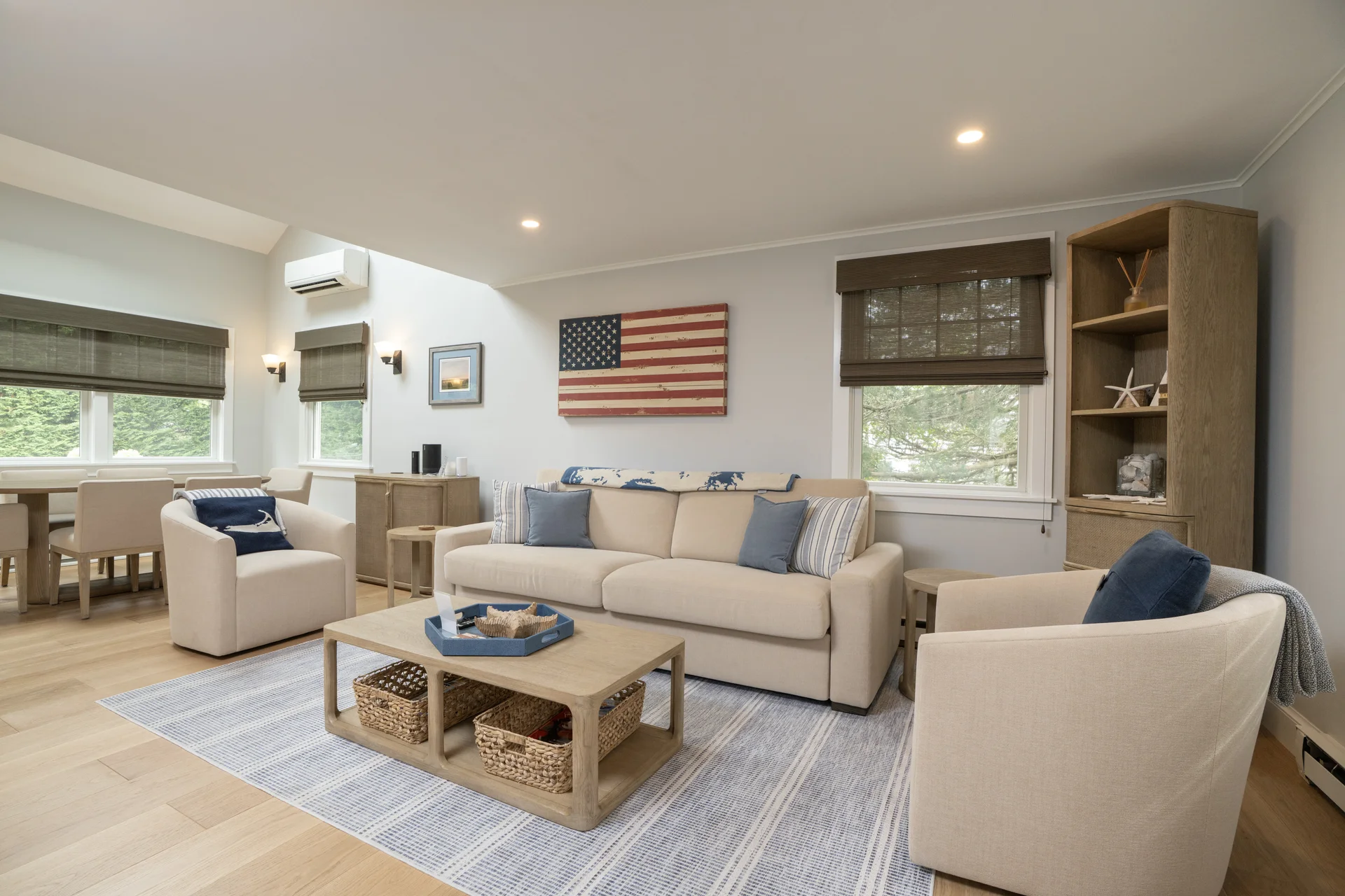 Upstairs family room in renovated Nantucket home