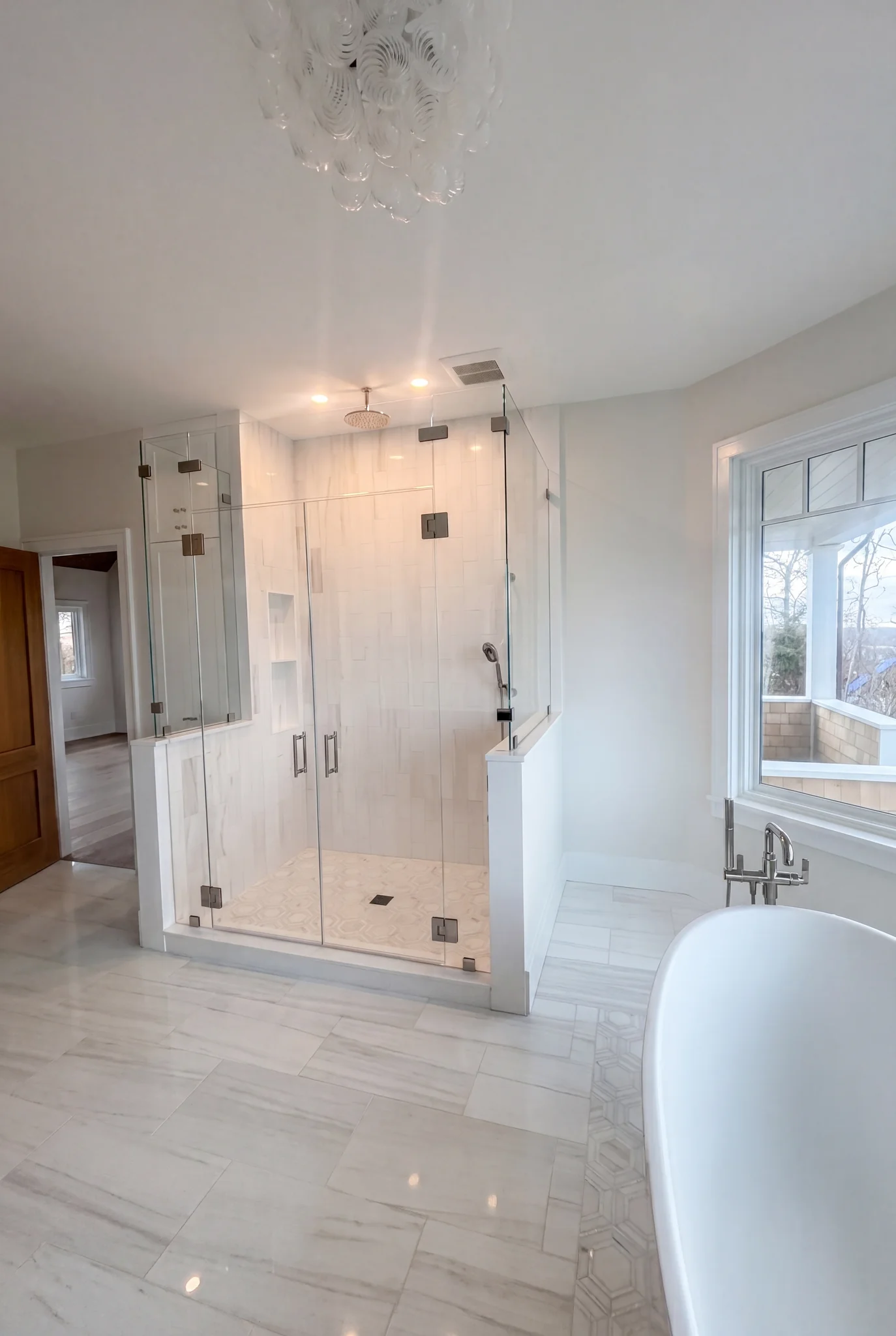 Primary bathroom glass shower at North Pasture Lane